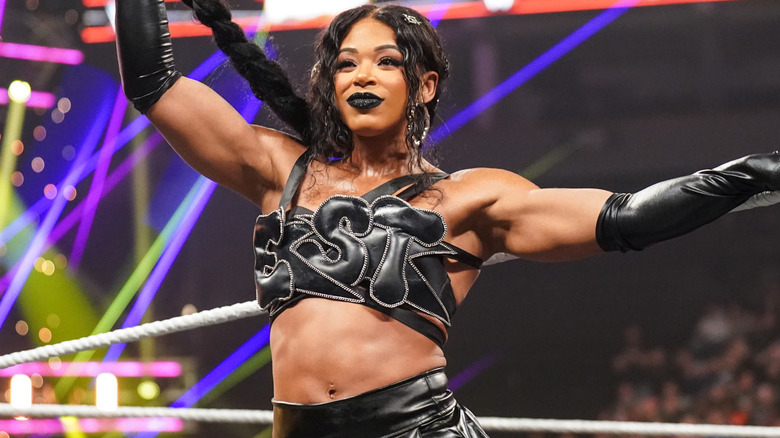 Bianca Belair is wearing black lipstick