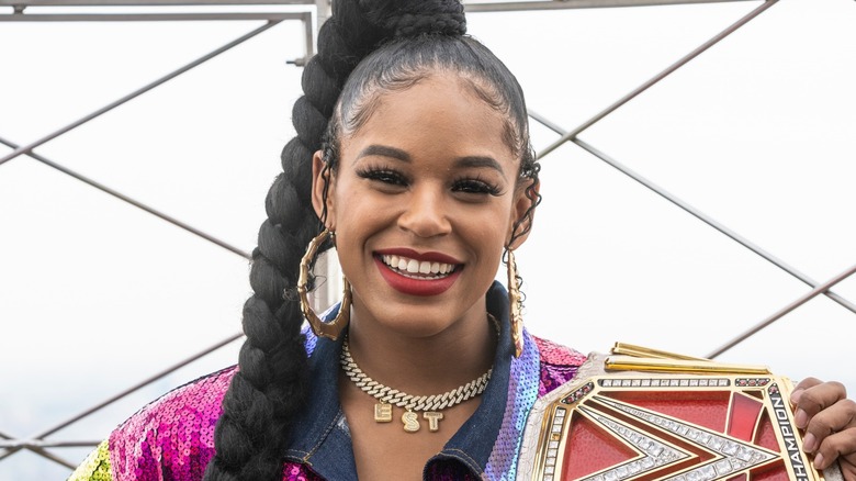Bianca Belair smiling with her championship