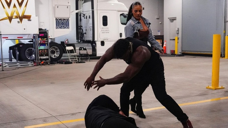 Jaida Parker looks on as Royce Keys continues to beat down Jacob Fatu follow Parker hitting him with a car to conclude the September 28, 2026 edition of "WWE Raw."