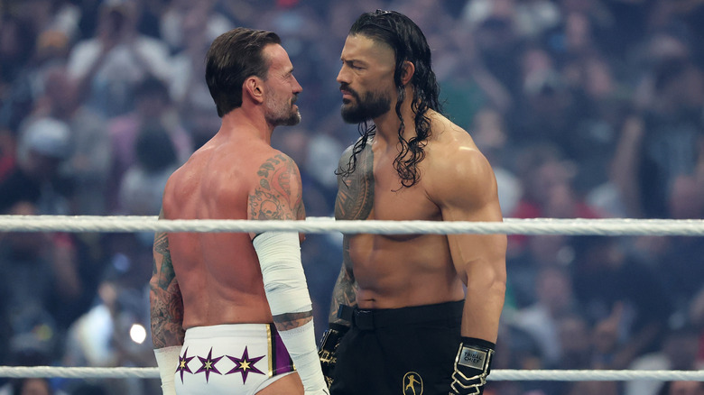 CM Punk stares down Roman Reigns at WWE WrestleMania 42