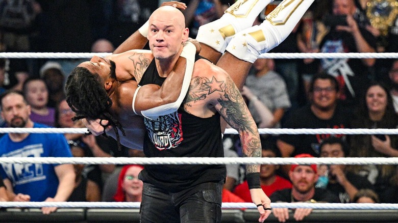 Baron Corbin prepares to hit End of Days on Trick Williams on "WWE SmackDown"