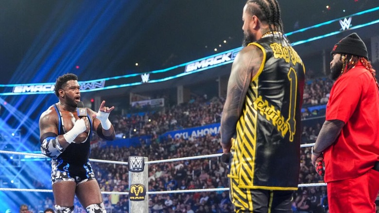 Royce Keys addresses Jimmy Uso and Jacob Fatu in the ring during a promo segment on the July 10, 2026 edition of "WWE SmackDown."