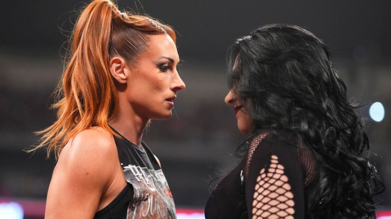 Stephanie Vaquer stares down Becky Lynch in the ring, after the women confronted and beat down Women's World Champion Liv Morgan and the Judgment Day, on the August 3, 2026 edition of "WWE Raw."