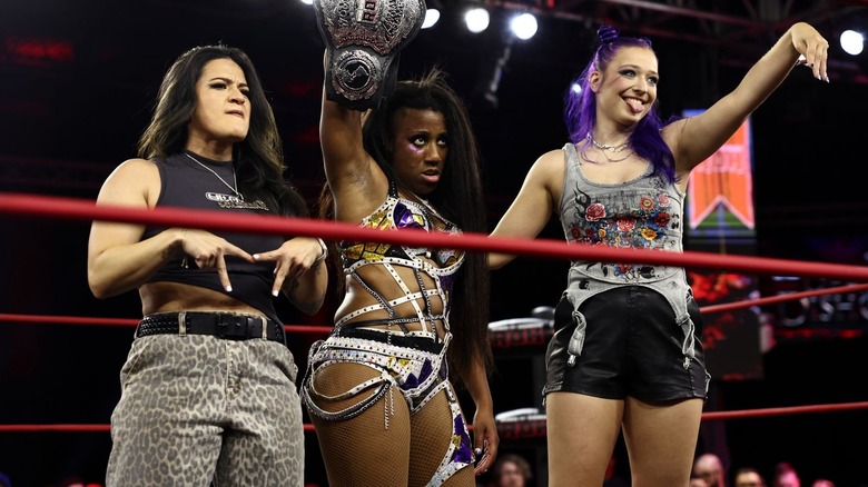 Diamante, Athena, and Billie Starkz in the ring at ROH Death Before Dishonor 2026