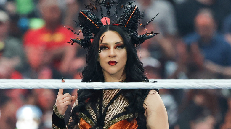 Stephanie Vaquer is introduced before her match against Liv Morgan for the Women's World Championship during WrestleMania 42 at Allegiant Stadium on April 18, 2026 in Las Vegas, Nevada.