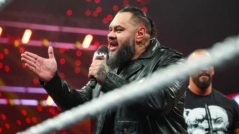 Bronson Reed, newly returned to WWE following an injury, cuts a promo in the ring alongside The Vision on the September 6, 2026 edition of "WWE Raw."