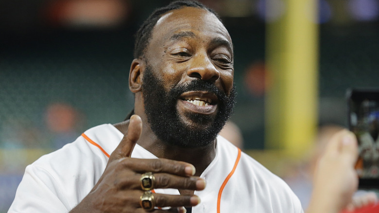 Booker T wearing his WWE Hall of Fame rings