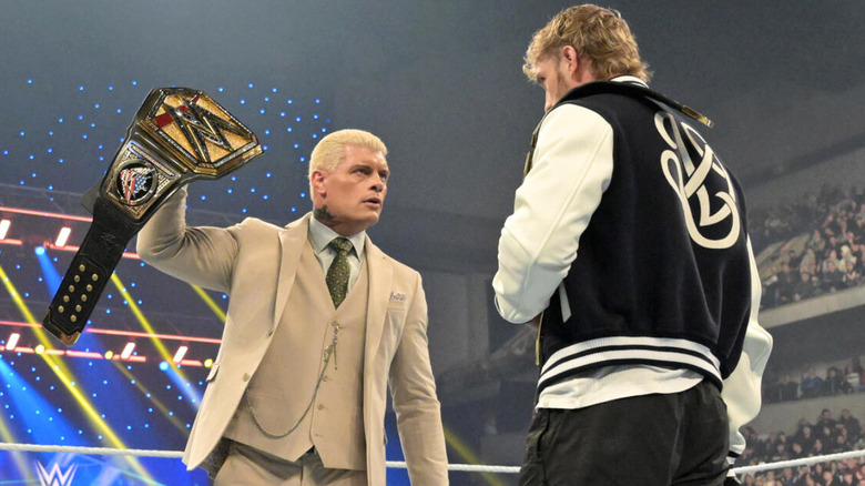 Cody Rhodes and Logan Paul staring off