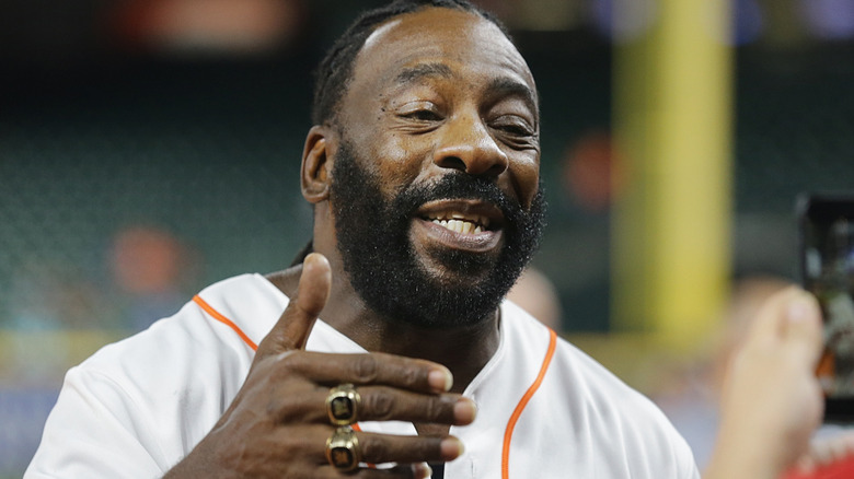 Booker T wearing his WWE Hall of Fame rings