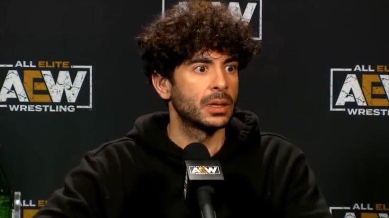Tony Khan looks concerned at press conference