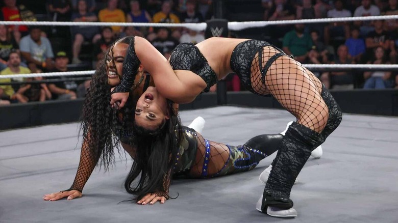 Jazmyn Nyx locks Jaida Parker up during a contested match on "WWE NXT"