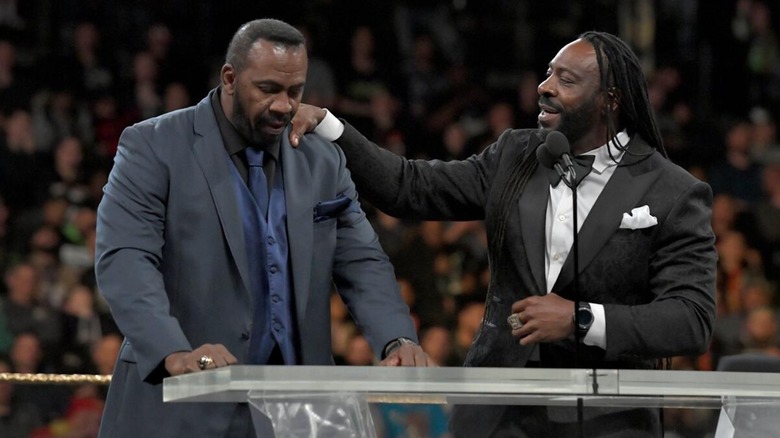 Booker T and Stevie Ray during their induction into the WWE Hall of Fame as Harlem Heat.
