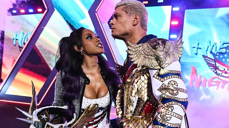 Brandi Rhodes accompanying Cody Rhodes to the ring at WrestleMania XL.