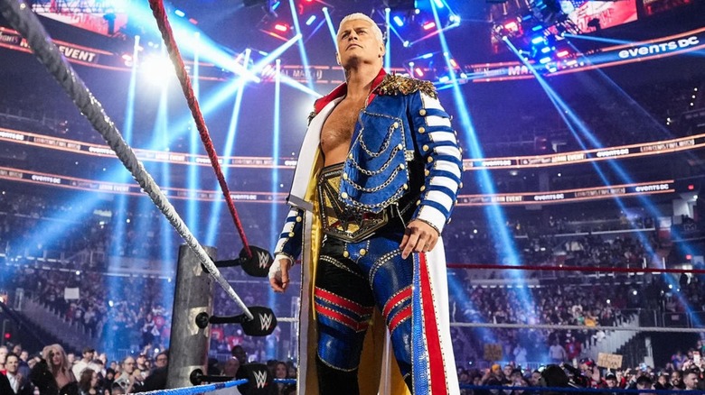 Cody Rhodes stands in the ring before a match at Saturday Night's Main Event.