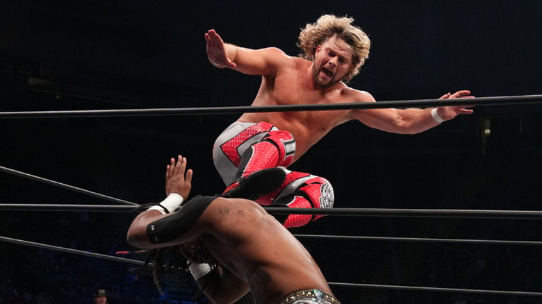 Brian Pillman Jr. in the ring with Swerve Strickland 