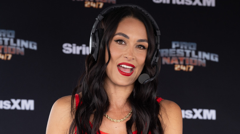 Brie Bella attends SiriusXM's Pro Wrestling Nation 24/7 Live Broadcast From MetLife For WWE SummerSlam