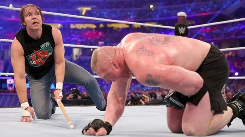 Dean Ambrose and Brock Lesnar at WWE WrestleMania 32