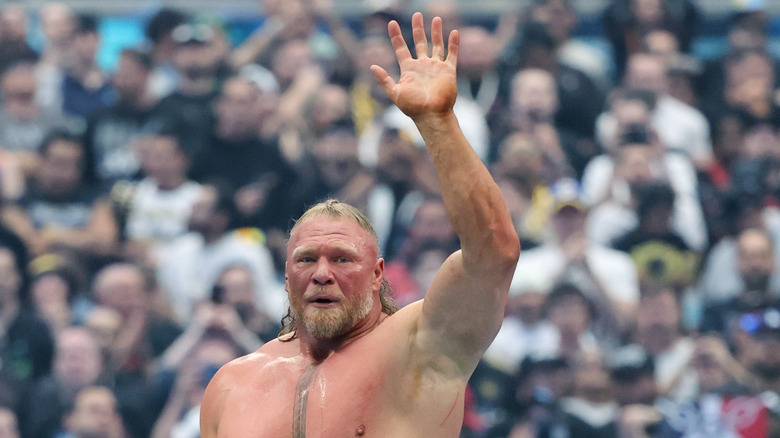 Brock Lesnar waves to the crowd