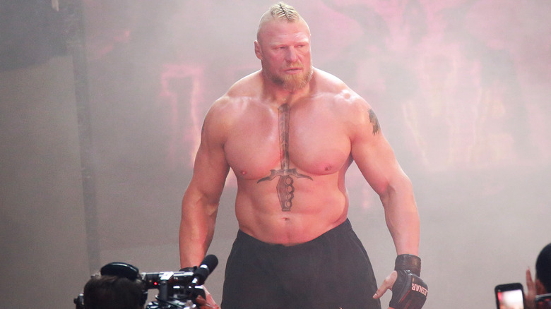 Brock Lesnar glowers at fans