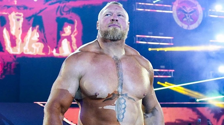 Brock Lesnar walks toward ring