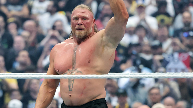 Brock Lesnar waves to the crowd