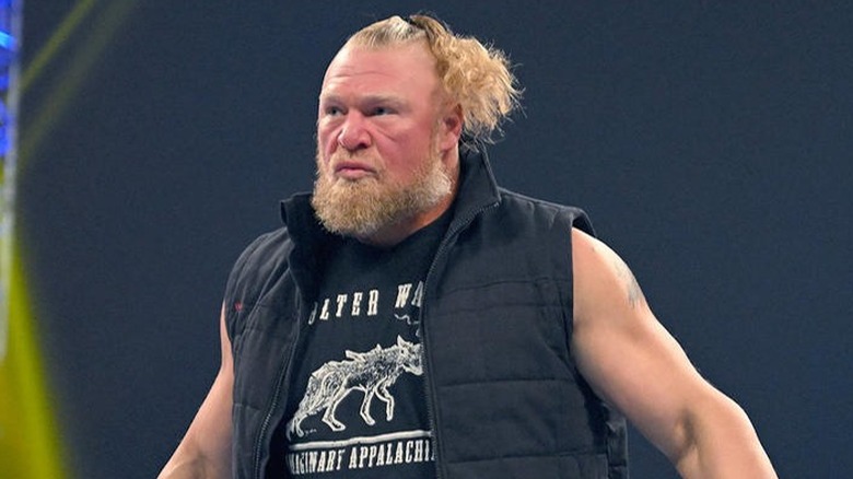 Brock Lesnar looking angry in the ring 
