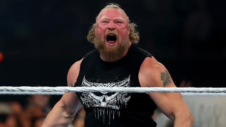 Brock Lesnar celebrates after slamming John Cena during the WWE 2025 SummerSlam at MetLife Stadium on August 03, 2025 in East Rutherford, New Jersey.