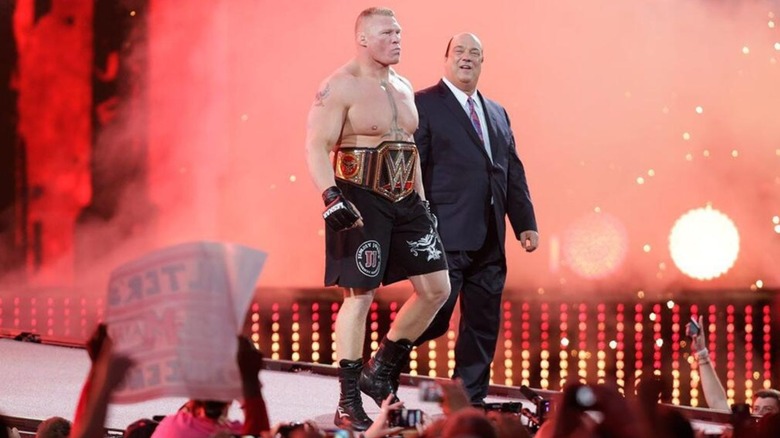 Brock Lesnar and Paul Heyman head down the ramp to the ring at WrestleMania 31.