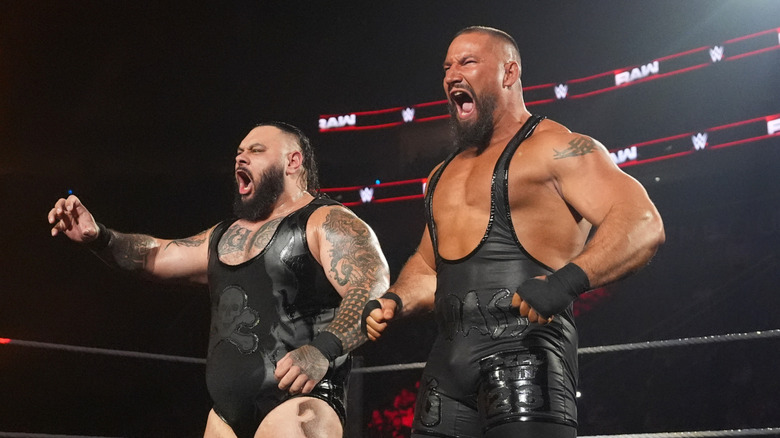 Bronson Reed and Bron Breakker make their entrance during Monday Night RAW at PPG PAINTS Arena on June 30, 2025 in Pittsburgh, Pennsylvania.