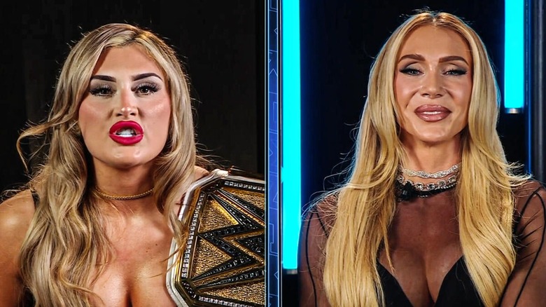 Tiffany Stratton and Charlotte Flair during their telecast promo segment on "SmackDown."