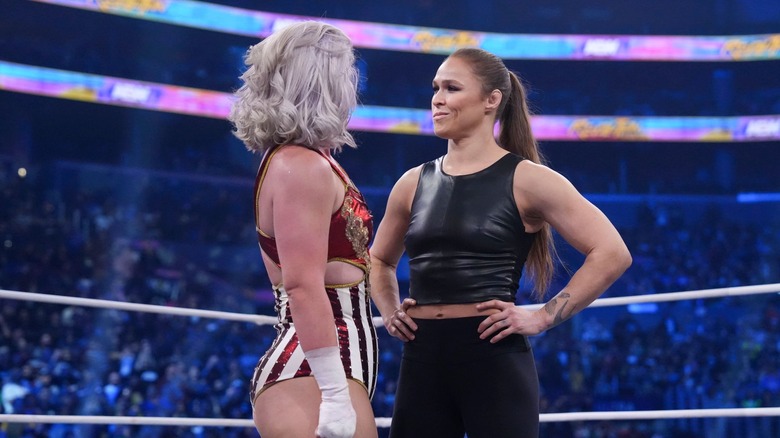 Toni Storm and Ronda Rousey in the ring