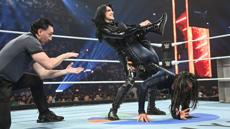 Rhea Ripley putting Raquel Rodriguez in a Submission Hold during their match at Night of Champion, 2025.