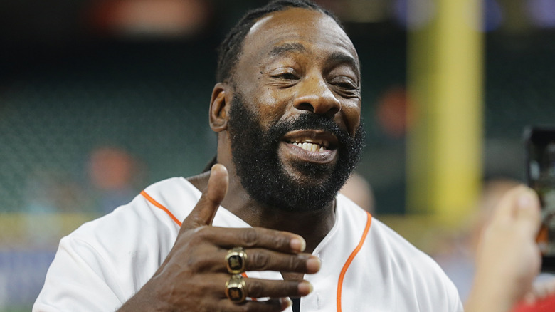 Booker T wearing his WWE Hall of Fame rings