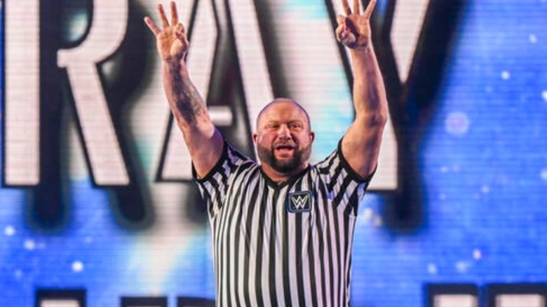 Bubba Ray Dudley (also known as Bully Ray) appears on the stage at WrestleMania 40 as the special guest referee for the Philadelphia Street Fight.