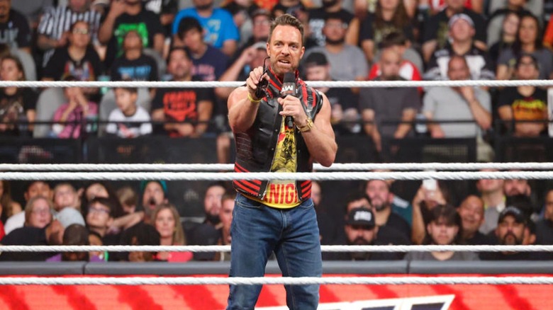 LA Knight stands in the ring to cut a promo on the September 21, 2026 edition of 