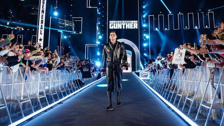GUNTHER walks down the ramp to the ring for his match against AJ Styles at the 2026 Royal Rumble.