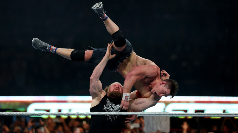 Brock Lesnar connects an F-5 on John Cena at this year's SummerSlam