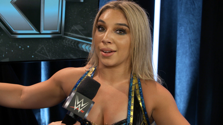 Thea Hail during a WWE NXT backstage segment