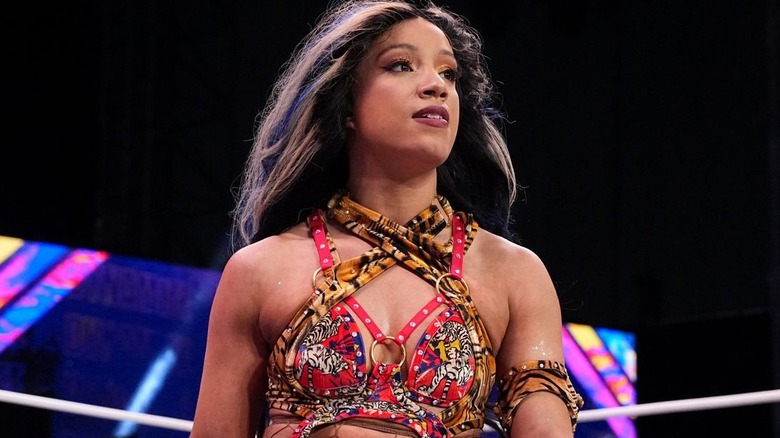 Mercedes Mone wearing animal print ring gear