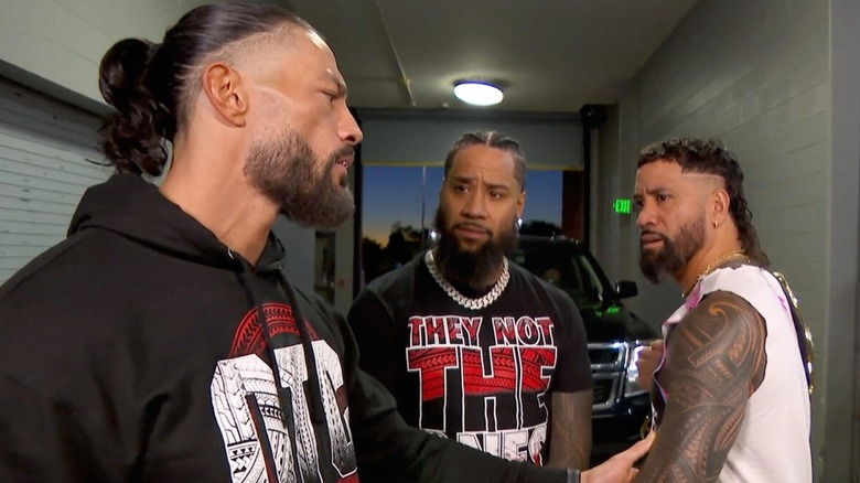 Roman Reigns and The Usos backstage in WWE