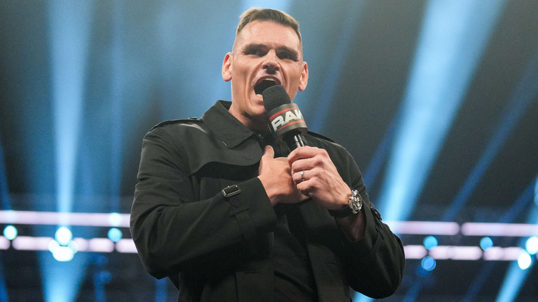 Gunther cutting a promo on WWE Raw