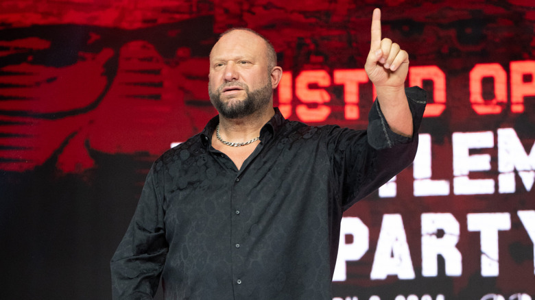 Bully Ray puts his finger up just before he makes an important point during a "Busted Open" tour event