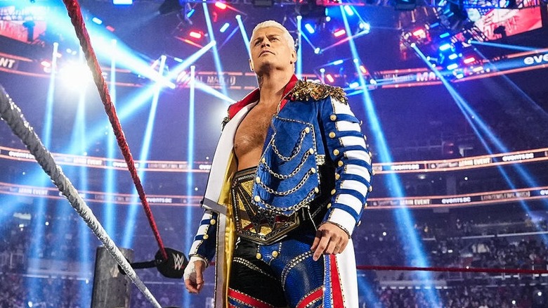 Cody Rhodes takes in the crowed before competing against WWE NXT Champion Oba Femi at  Saturday Night's Main Event