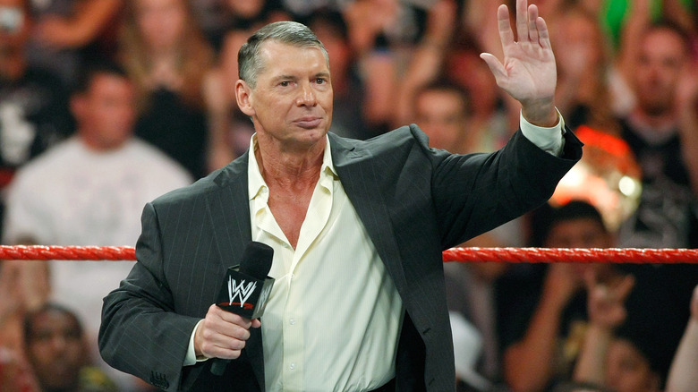 World Wrestling Entertainment Inc. Chairman Vince McMahon appears in the ring during the WWE Monday Night Raw show at the Thomas & Mack Center August 24, 2009 in Las Vegas, Nevada.