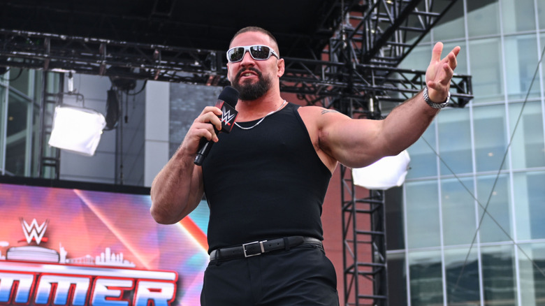 Bron Breakker speaks during WWE SummerSlam Kickoff at MetLife Stadium on August 1, 2025 in East Rutherford, New Jersey.