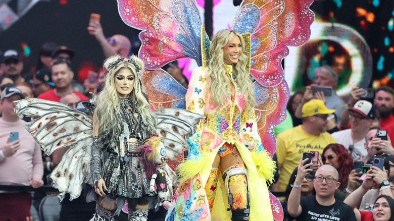 Alexa Bliss and Charlotte Flair on their way to the ring ahead of their WrestleMania 42 match, April 2026.