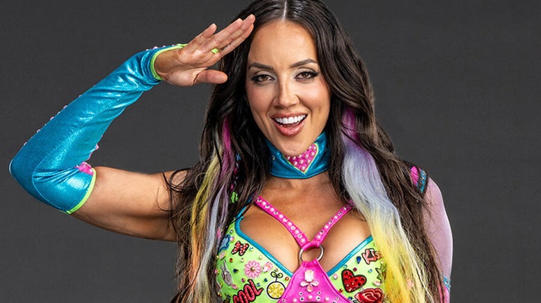 Chelsea Green during a photoshoot with the WWE Women's Championship.