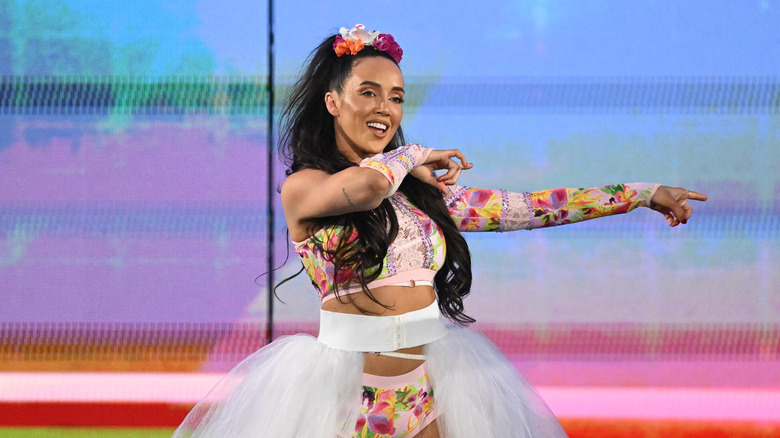 Chelsea Green makes her entrance during Friday Night SmackDown at XL Center on December 13, 2024 in Hartford, Connecticut.
