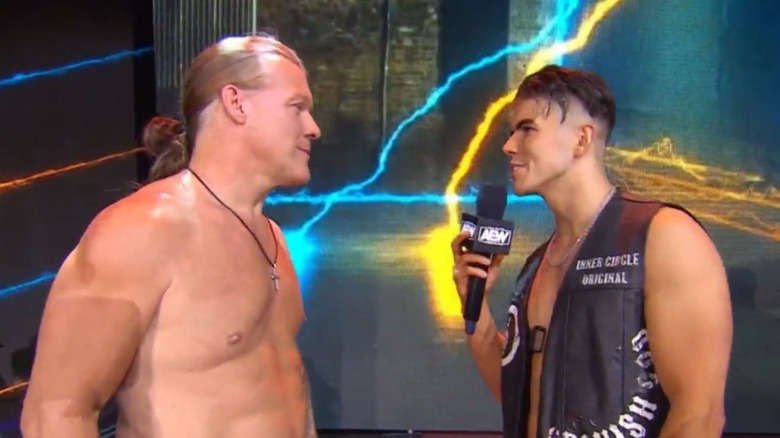 Sammy Guevara confronts Chris Jericho on the stage during "AEW Rampage."