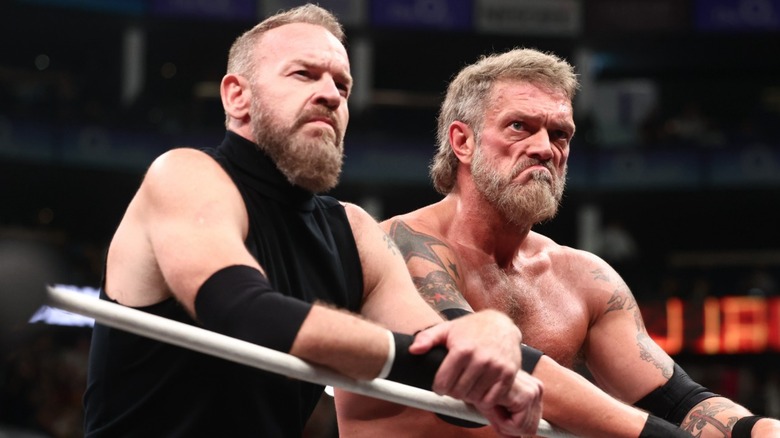 Christian Cage and Adam Copeland looking out from the ring during AEWxNJPW: The Forbidden Door, 2025.